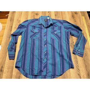 Rock Creek Ranch Shirt, Men's Size XL Blue Purple Red Long Sleeve Pearl Snap